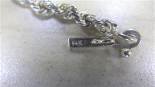 14K YELLOW GOLD ROPE CHAIN, 2MM THICK, MARKED: 14K SKH, 11 GRAMS, 24